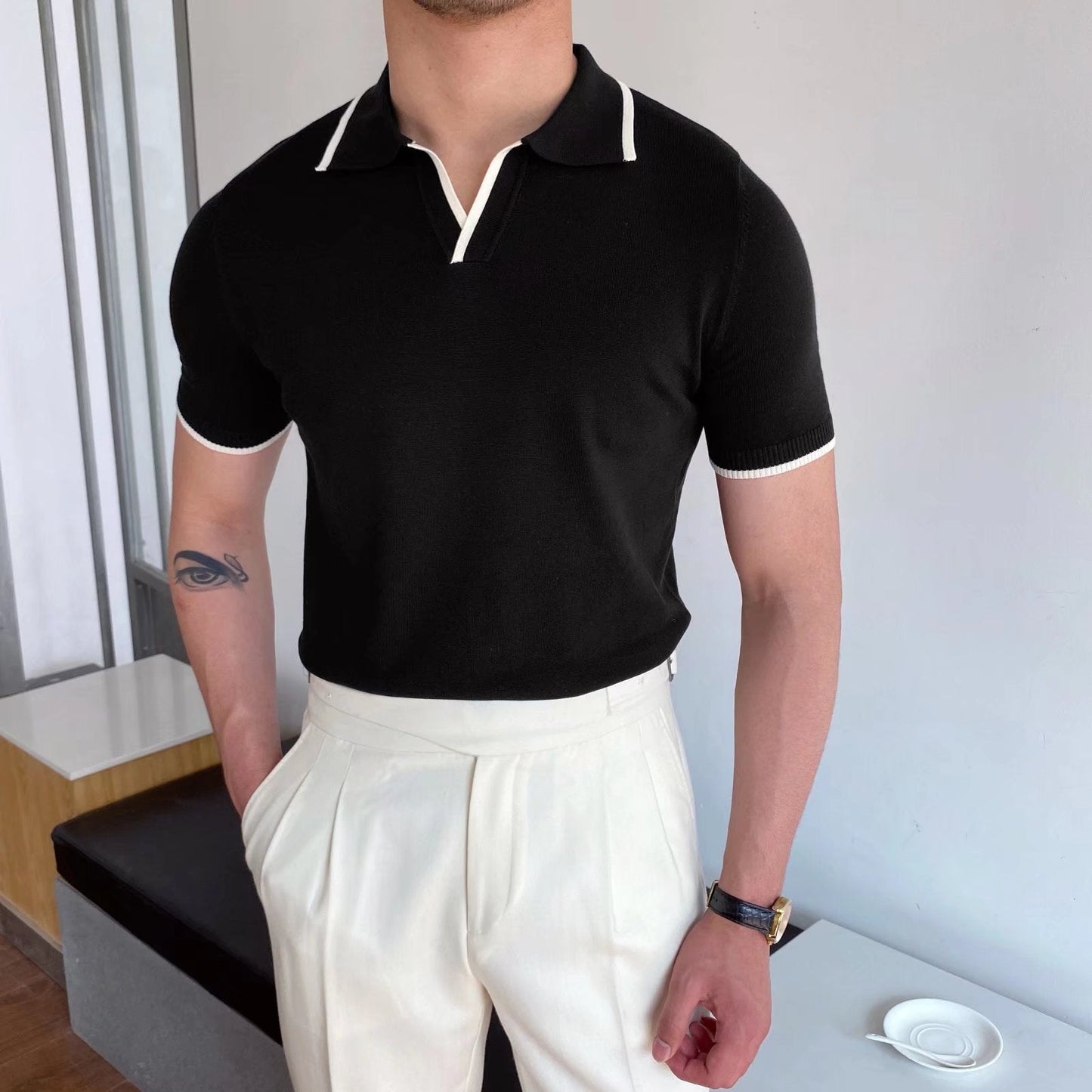Casual Lapel Patchwork Men Polo Shirt
