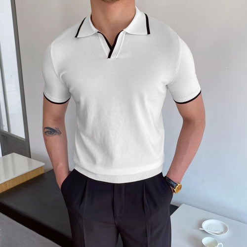 Casual Lapel Patchwork Men Polo Shirt