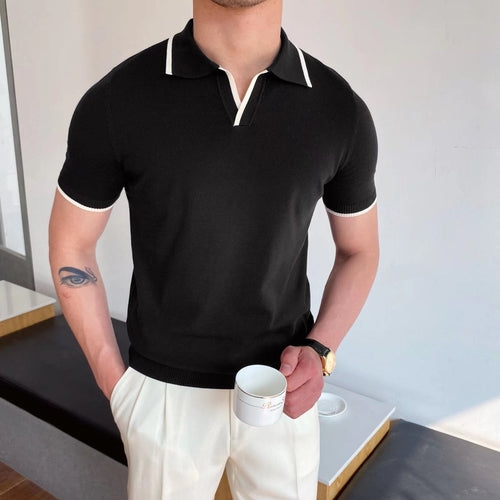 Casual Lapel Patchwork Men Polo Shirt