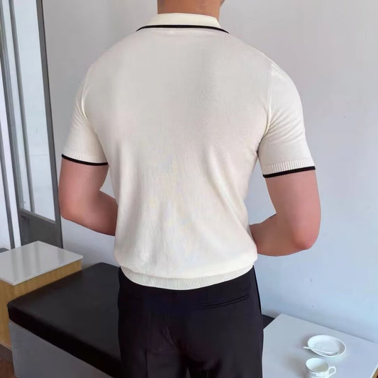 Casual Lapel Patchwork Men Polo Shirt